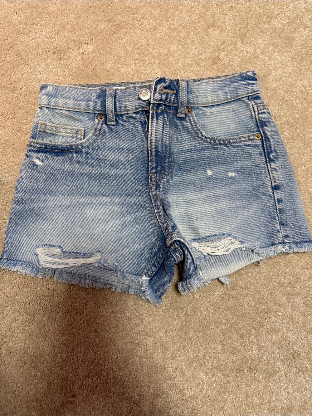 Zara Light Blue Distressed Denim Shorts